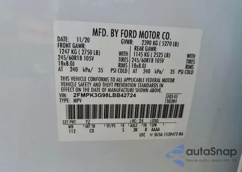 2020 Ford Edge Se z USA, uszkodzony, nr VIN 2FMPK3G98LBB42724